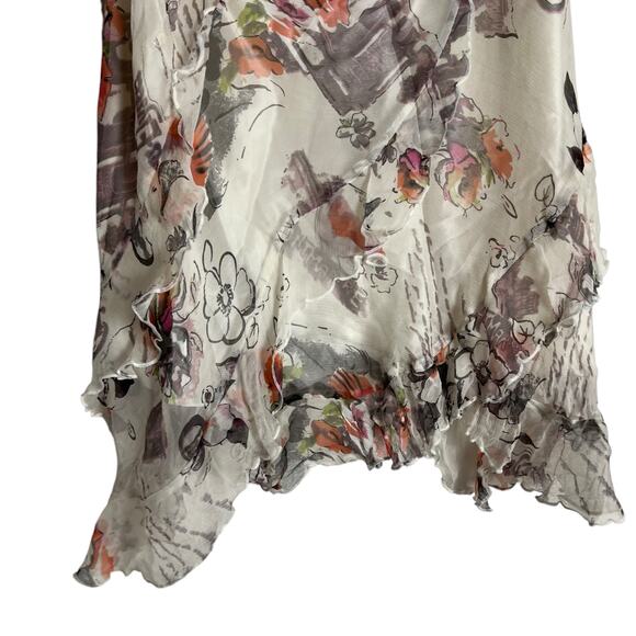 Vintage True Meaning Ivory Silk Floral Printed Ruffled Asymmetric Skirt Size 10 - Picture 8 of 10